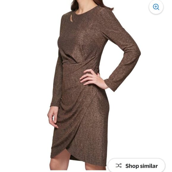 DKNY Metallic Faux-Wrap Sheath Dress sz 12 - Picture 10 of 12